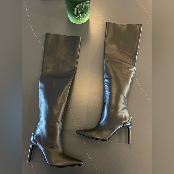 NEW COURREGES Sharp Leather High Boots In Black 38 Womens Over the Knee - Picture 4 of 12